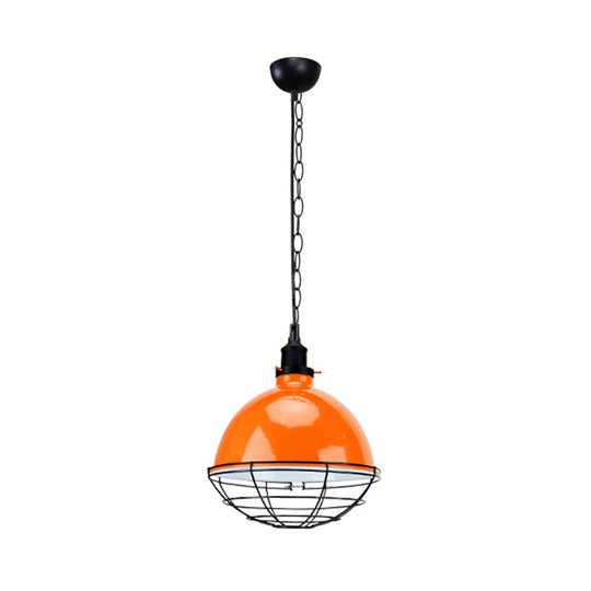 Retro Industrial Metal Pendant Light - Bowl Shade 1 Bulb Black/White/Red Indoor Ceiling With Wire