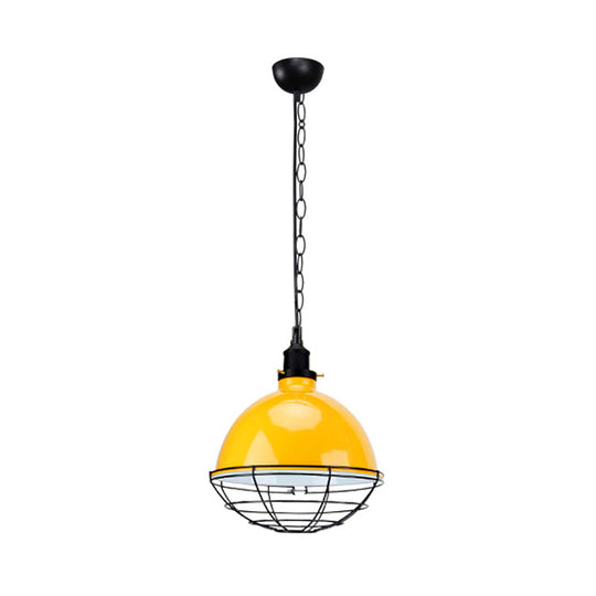 Retro Industrial Metal Pendant Light - Bowl Shade 1 Bulb Black/White/Red Indoor Ceiling With Wire