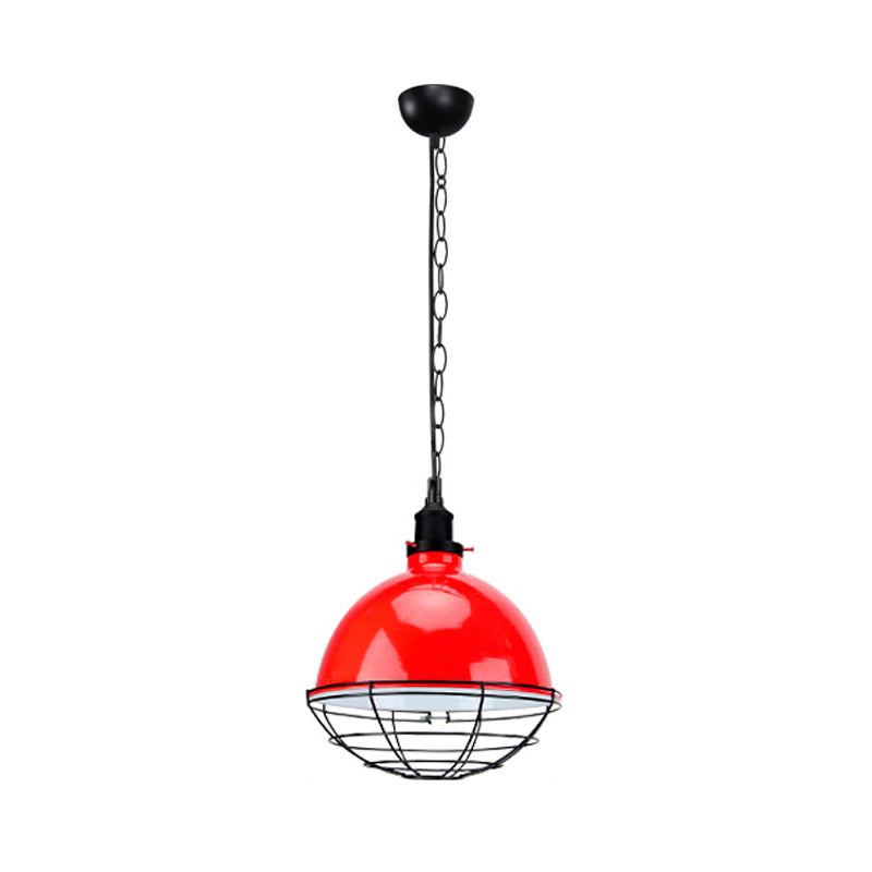 Retro Industrial Metal Pendant Light - Bowl Shade 1 Bulb Black/White/Red Indoor Ceiling With Wire