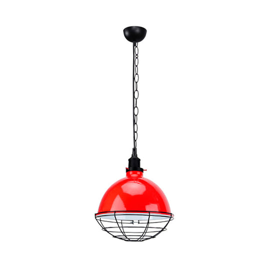 Retro Industrial Metal Pendant Light - Bowl Shade 1 Bulb Black/White/Red Indoor Ceiling With Wire