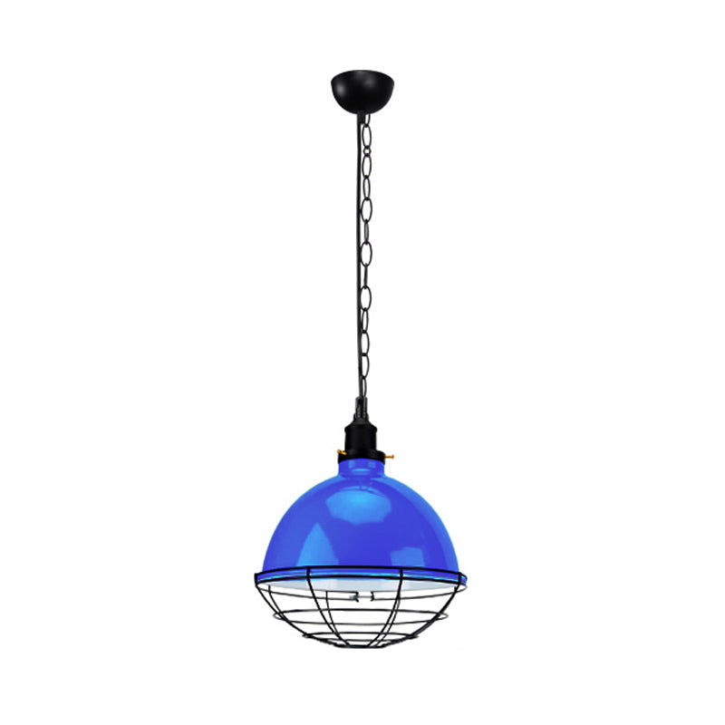 Retro Industrial Metal Pendant Light - Bowl Shade 1 Bulb Black/White/Red Indoor Ceiling With Wire