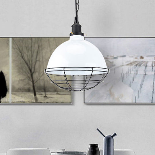 Retro Industrial Metal Pendant Light - Bowl Shade 1 Bulb Black/White/Red Indoor Ceiling With Wire
