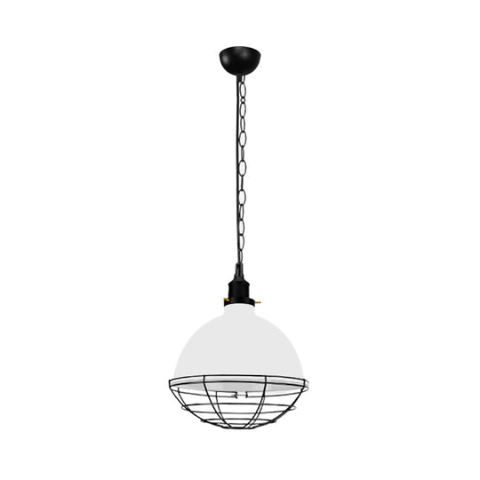 Retro Industrial Metal Pendant Light - Bowl Shade 1 Bulb Black/White/Red Indoor Ceiling With Wire