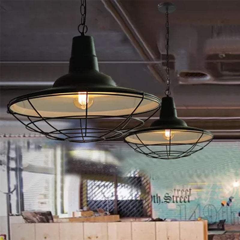 Vintage Metal Pendant Light - Stylish Wire Frame Ceiling Lamp | 1-Light Restaurant Hanging Fixture