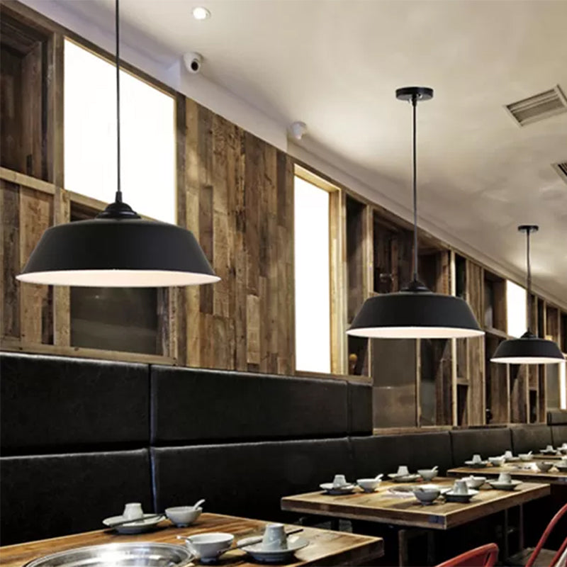 Metallic Black Ceiling Lamp Barn Shade Pendant 10’/14’ Wide – Retro Industrial Hanging Light