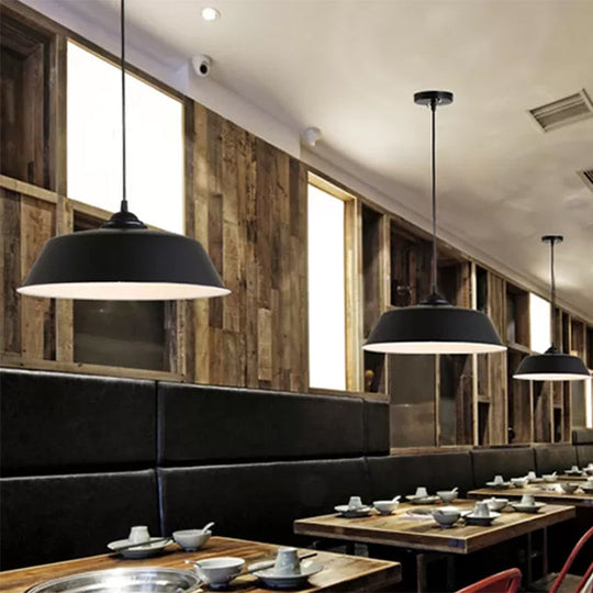 Metallic Black Ceiling Lamp Barn Shade Pendant 10’/14’ Wide – Retro Industrial Hanging Light