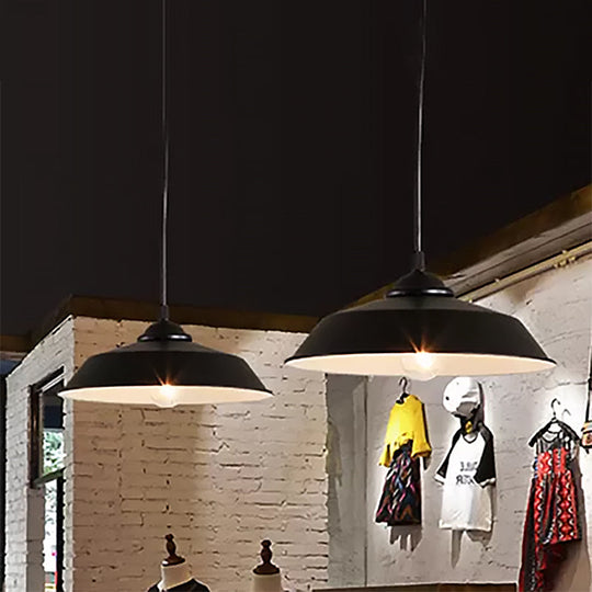 Metallic Black Ceiling Lamp Barn Shade Pendant 10’/14’ Wide – Retro Industrial Hanging Light