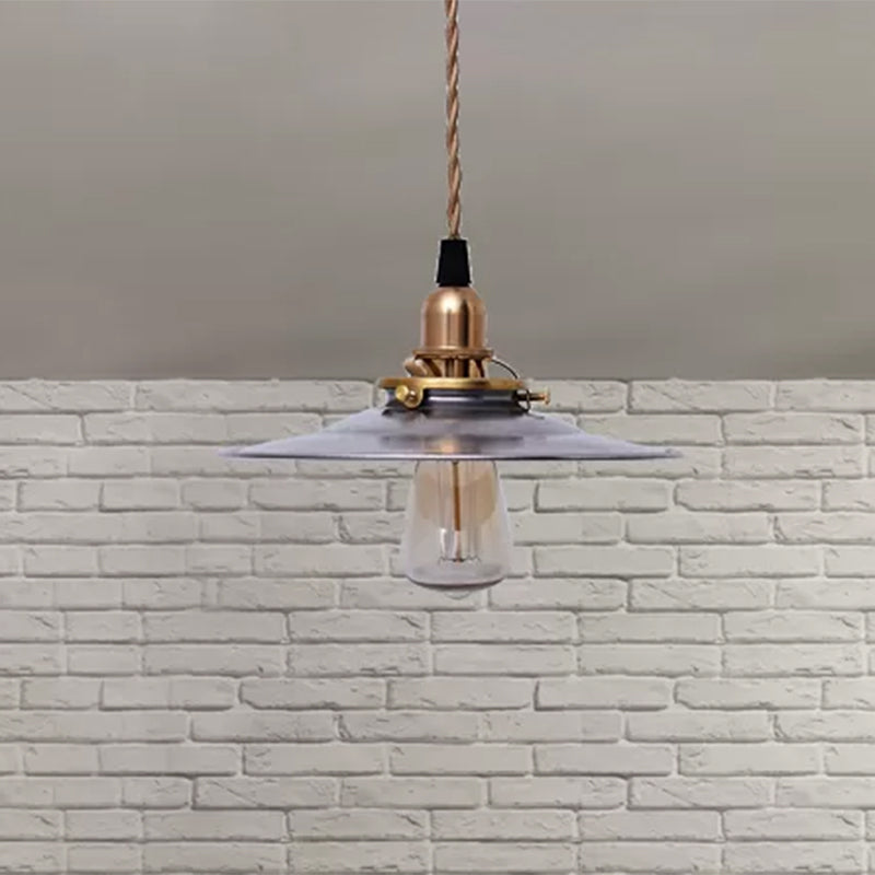 Industrial Farmhouse Pendant Light With Brass Finish And Hanging Cord