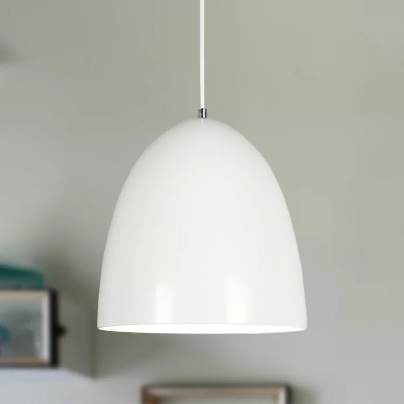 Retro Style Domed Hanging Lamp - 10/12 Inch Wide Metallic Pendant Light Fixture In White/Black For