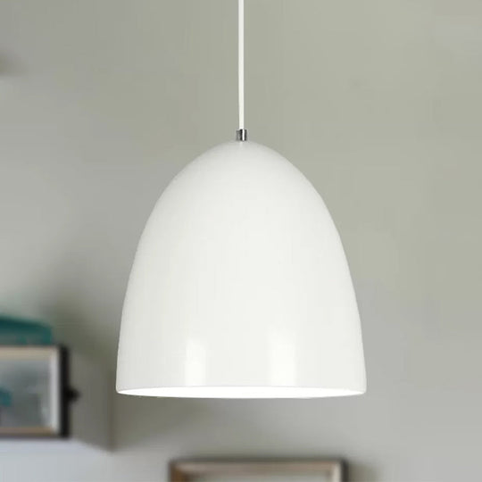Retro Style Domed Pendant Lamp - 10/12 Inch Wide Metallic Fixture In White/Black For Kitchen