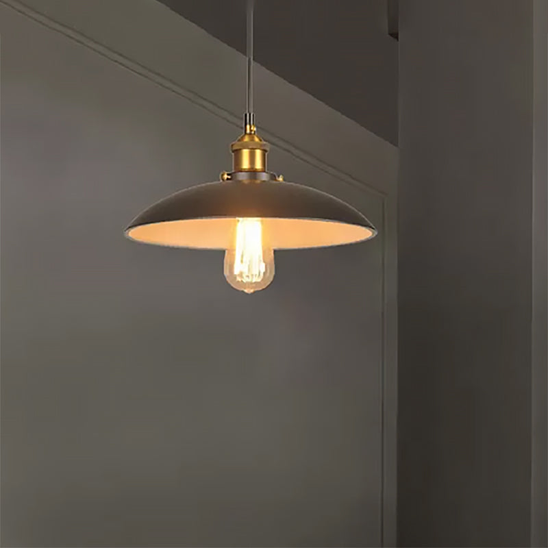 Vintage Style Iron Pendant Lighting For Restaurants - Bowl Shade 1 Light Black Finish Sizes: 12’/16