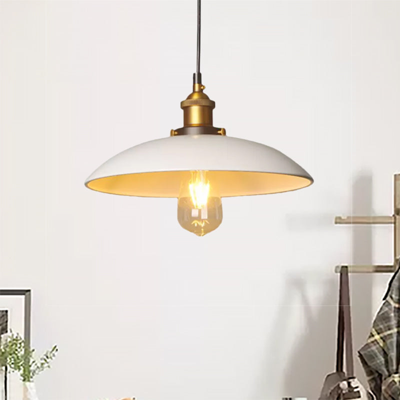 Retro Style Metal Dining Room Suspension Light - 12’/16’ Saucer Dia 1 White Ceiling Fixture