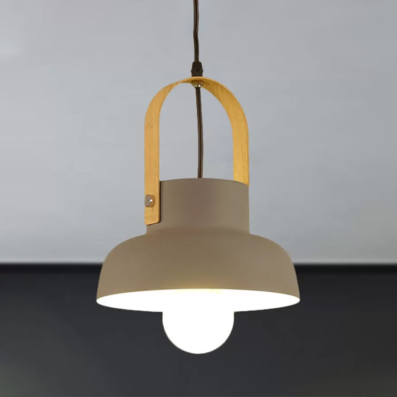 Retro Barn Pendant Lamp - 1 Light Metal Ceiling With Leather Strap (White/Grey/Black)