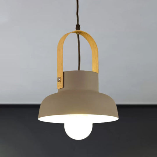 Retro Barn Pendant Lamp - 1 Light Metal Ceiling With Leather Strap (White/Grey/Black)