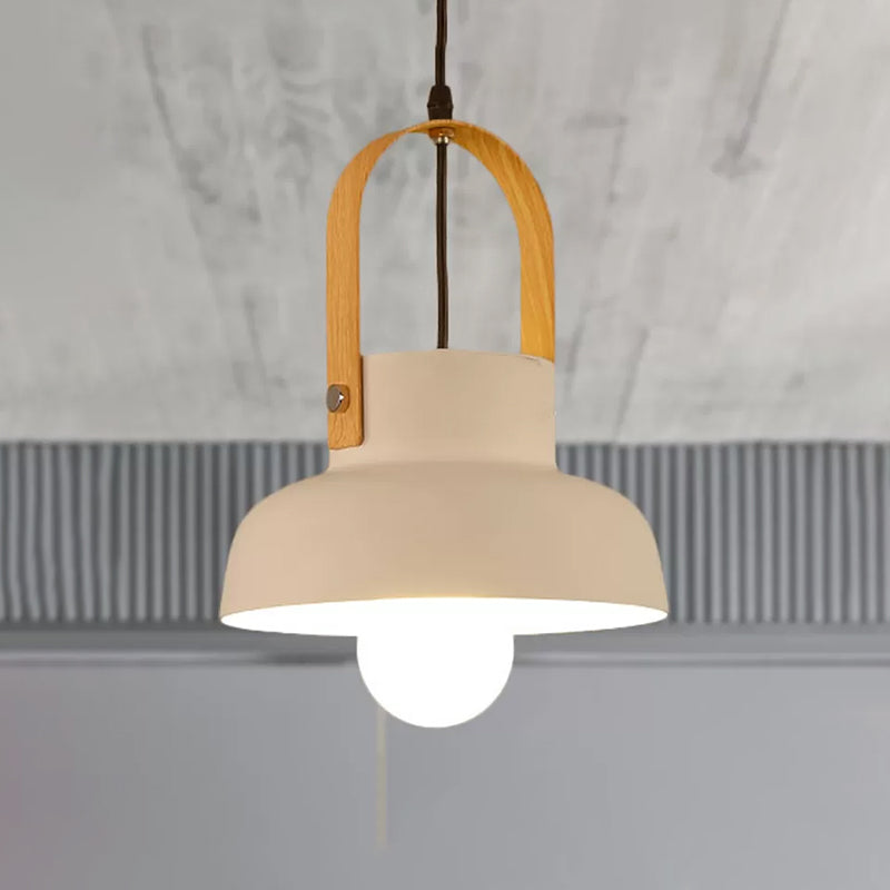 Retro Barn Pendant Lamp - 1 Light Metal Ceiling With Leather Strap (White/Grey/Black)