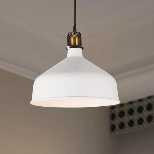 Black/White 8/12 Width Pendant Light With Barn Shade - Retro Stylish Ceiling Fixture For Dining Room