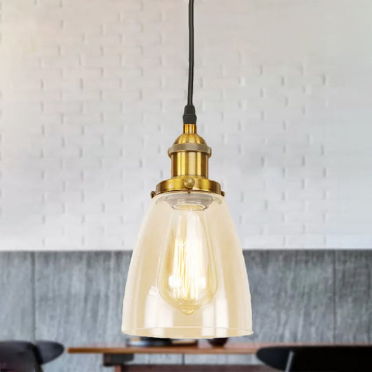 Farmhouse 1 Light Brass/Copper Pendant Ceiling With Clear Glass Tapered Shade