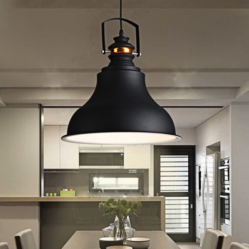 Metallic Industrial Style Barn Shade Pendant Ceiling Light With Handle In Black
