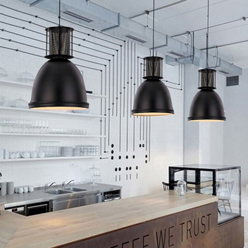 Retro Metallic Black Dome Pendant Light With Mesh Design 7.5’/11’ Width