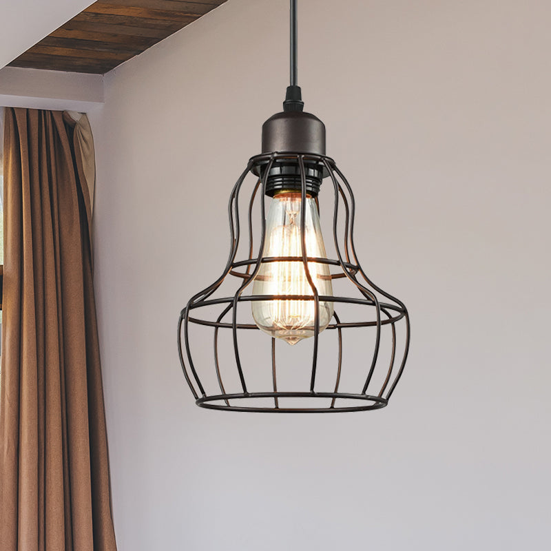 Industrial Bronze Wire Cage Pendant Lamp - 1 Light Hanging Fixture For Bedroom