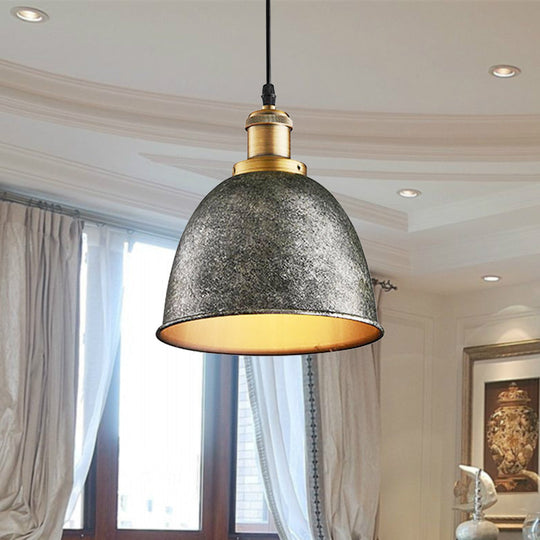 Lonie - Antique Style Dome Pendant Lamp 1 Light Wrought Iron Hanging Fixture With Cord In Black/Rust