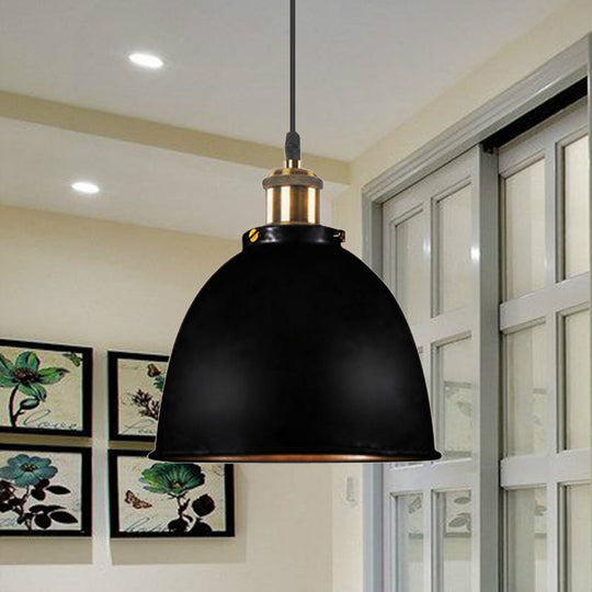Lonie - Antique Style Dome Pendant Lamp 1 Light Wrought Iron Hanging Fixture With Cord In Black/Rust