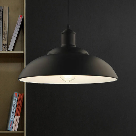 Retro Black Metal Hanging Lamp With Bowl Shade - Stylish Ceiling Light For Living Room