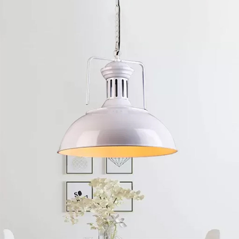 Retro Stylish Metal Pendant Lighting - 1 Bulb 13’/14’/16’ Diameter Bowl Black/White Inner/White