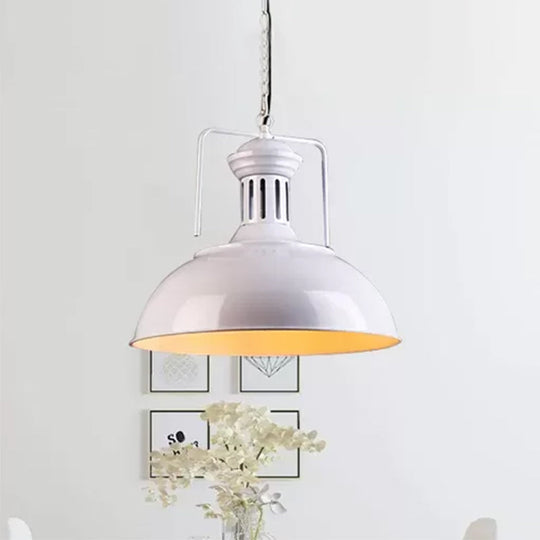 Retro Stylish Metal Pendant Lighting - 1 Bulb 13’/14’/16’ Diameter Bowl Black/White Inner/White