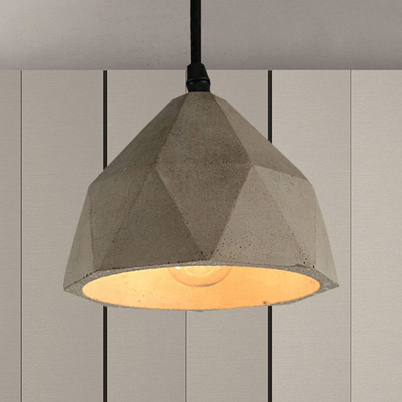 Vintage Cement Pendant Lamp - 1 Light Dining Room Hanging Fixture In Grey Bowl/Cylinder/Semi Circle