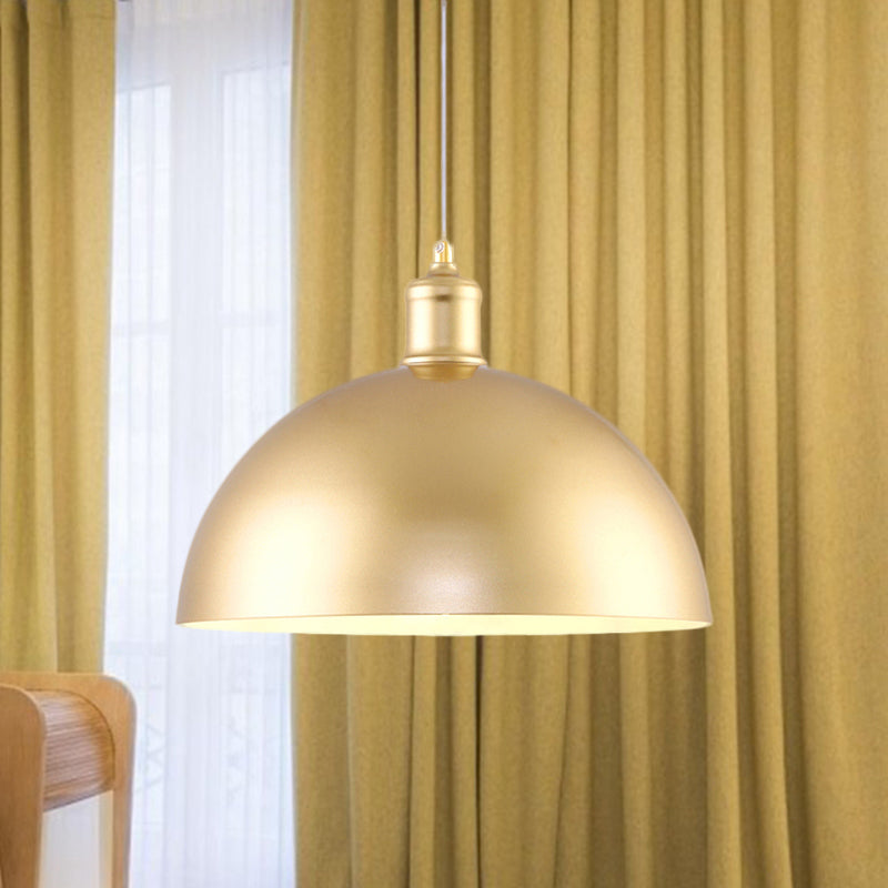 Gold Industrial Dome Hanging Light Height Adjustable Pendant For Bedroom 12/16 Diameter