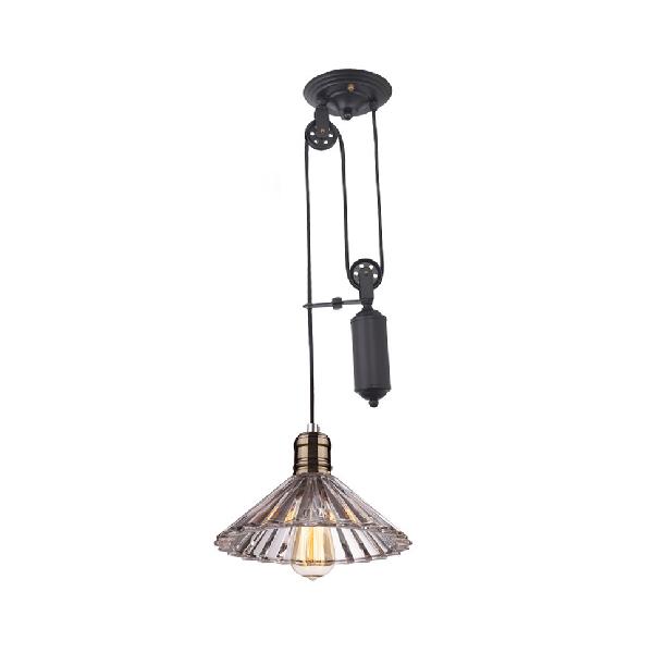 Farmhouse Pendant Light: Cone-Shaped Ribbed Glass Fixture In Bronze/Brass