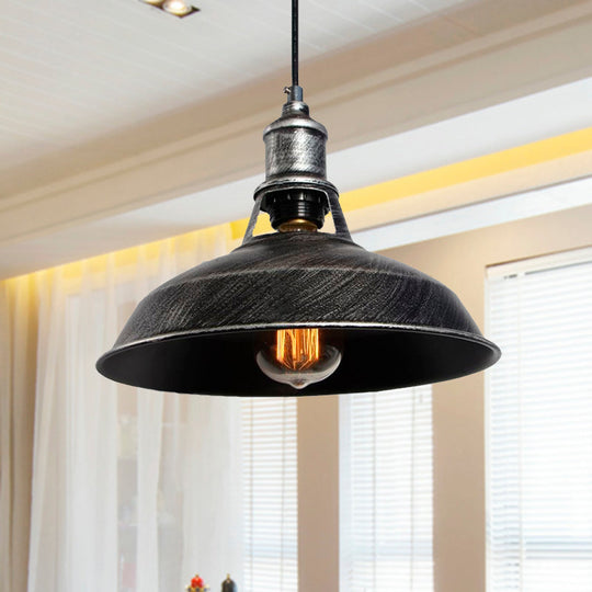 Aged Silver/Rust Barn Pendant Lighting - Antique Style Wrought Iron Ceiling Light For Dining Room 1