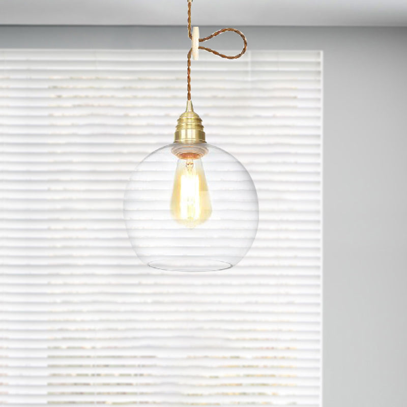 Industrial Globe Pendant Lighting - 1 Light Clear Glass Hanging Lamp In Brass 8’/10’/12’ Wide