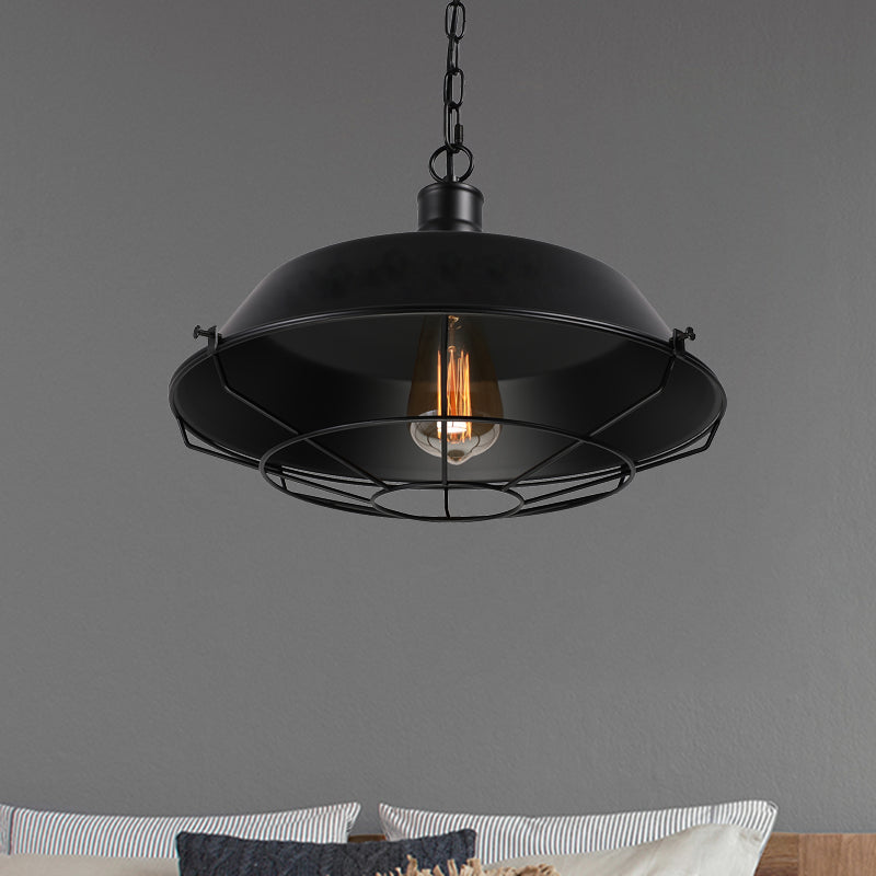 Black Farmhouse Barn Ceiling Light: Stylish Cage Shade Pendant Lamp (1 Bulb) - 10’/14’/18’ Diameter