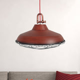 Metal Frame Pendant Light With Industrial Barn Shade And 1 Bulb White/Copper/Rust Hanging Lamp For