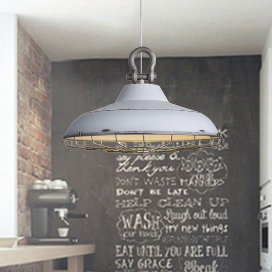 Industrial Metal Frame Pendant Lighting Fixture With Barn Shade - 1 Bulb Living Room Lamp