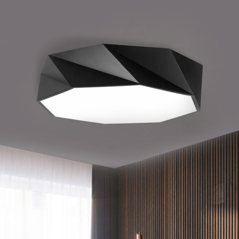 Modern Led Metal Flush Mount Lighting With Concave/Convex Shape - White/Black Ceiling