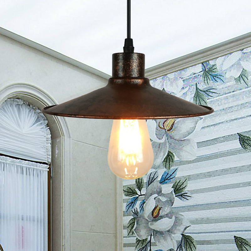 Industrial Iron Flared Shade Pendant Ceiling Light - Antique Brass/Rust Finish Ideal For Dining