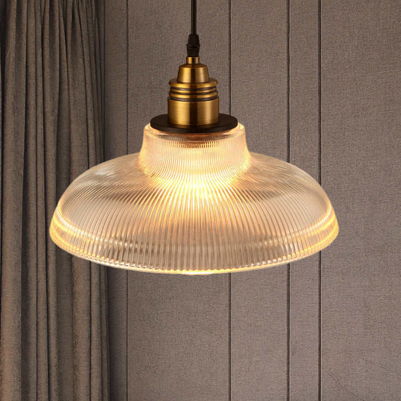Barn Pendant Light - Industrial 1-Light Prismatic Glass Hanging Lamp In Clear (8’/10’/12’ Wide)