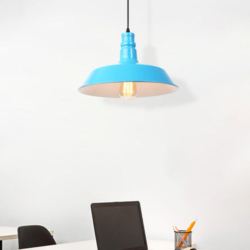 Retro Style Metal Barn Shade Hanging Lamp - 1 Bulb Ceiling Pendant In Pink/Yellow Multiple Diameter