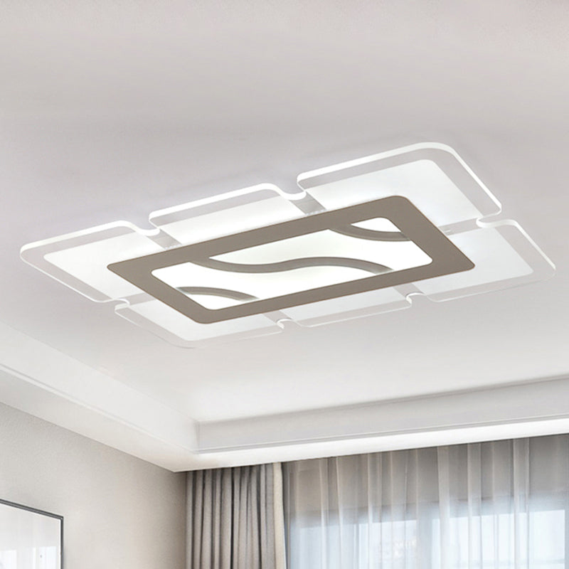 Simplicity Acrylic Led Flush Mount Ceiling Light - Rectangular Wide In White With Warm/White Options