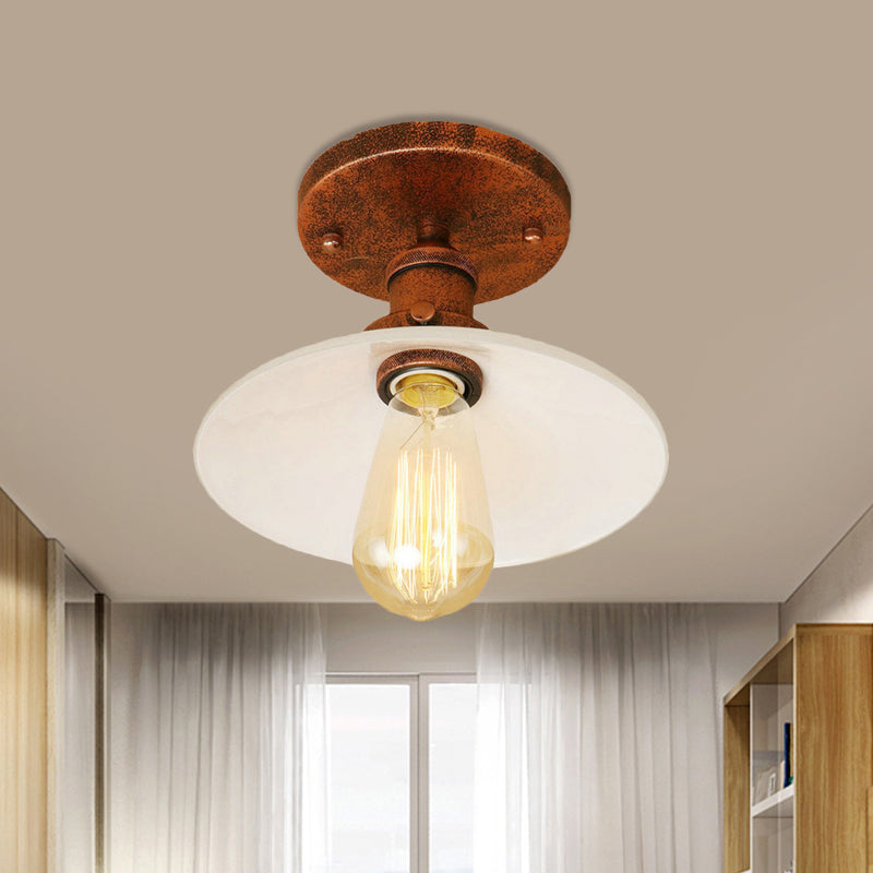 Vintage Style Metal Semi-Flush Mount Ceiling Light With Conical Shape - 1 Fixture In Bronze/Brass