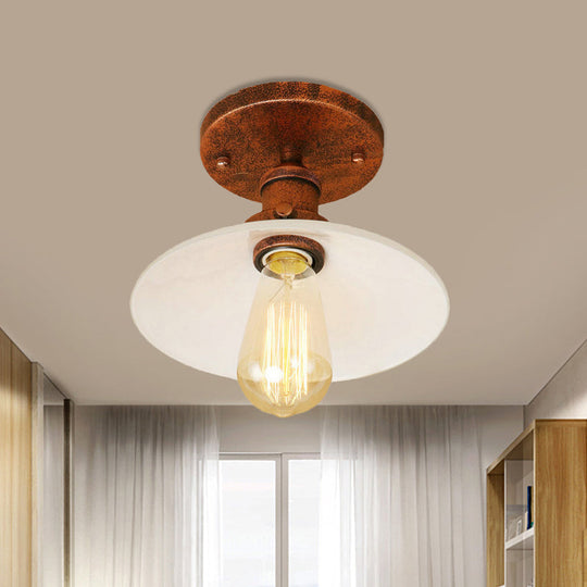Vintage Style Metal Semi-Flush Mount Ceiling Light With Conical Shape - 1 Fixture In Bronze/Brass