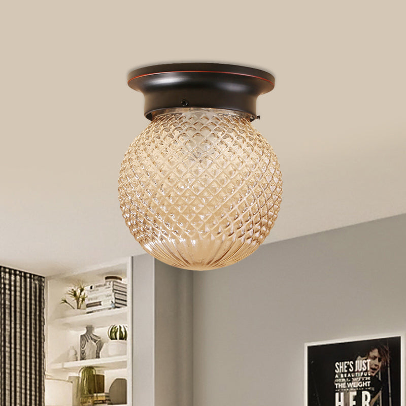 Industrial Black/Clear Glass Flush Mount Lighting Fixture 6/6.5 Wide