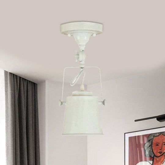 Antique Metal Bucket Shade Ceiling Lamp - Rotatable Semi Flush Pendant Light For Living Rooms 1