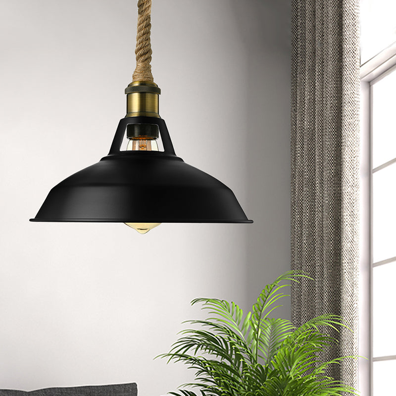 Industrial Metal Pendant Lamp: Barn-Style Shade 1 Light Black/White Ceiling Fixture With Hanging