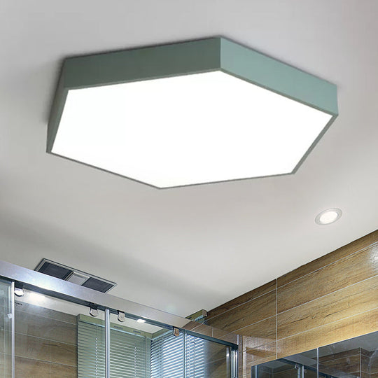 Modern Led Flush Mount With Metal Shade - Hexagon Design In Gray/Yellow/Blue White/Warm Light