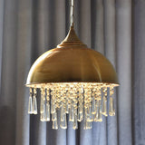 Industrial Dome Pendant Light: Black/Chrome Metal Hanging Fixture With Crystal Bead Bronze