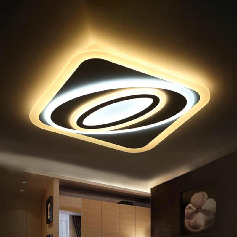 Contemporary Geometric Led Flush Mount Ceiling Light Fixture – Warm/White Acrylic 8’/19.5’